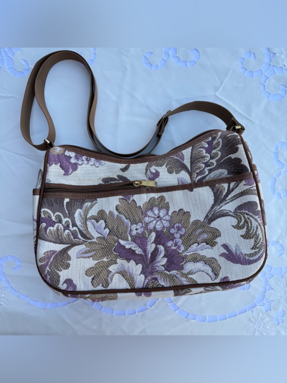 Vintage Danny K Beverly Hills Floral Tapestry Crossbody Bag Made in USA